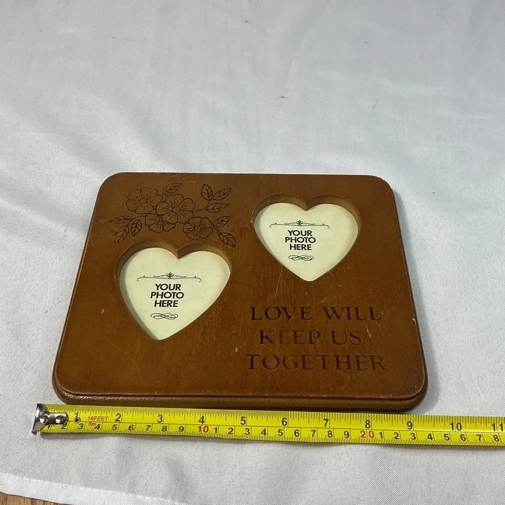 Wooden Double Heart Photo Frame Love Will Keep Us Together Floral VTG
